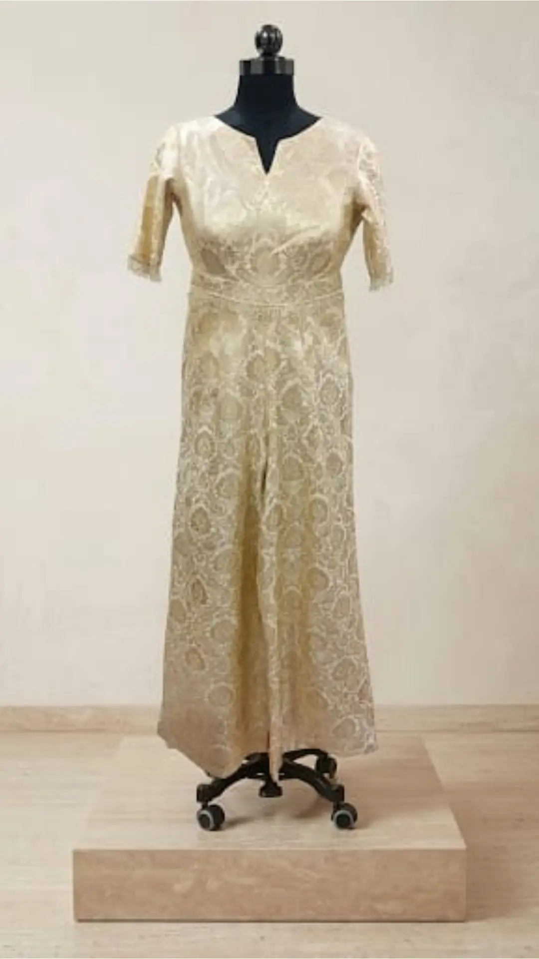 _Majestic gold Brocade Jumpsuit and Jacket Set with Delicate Lace 1
