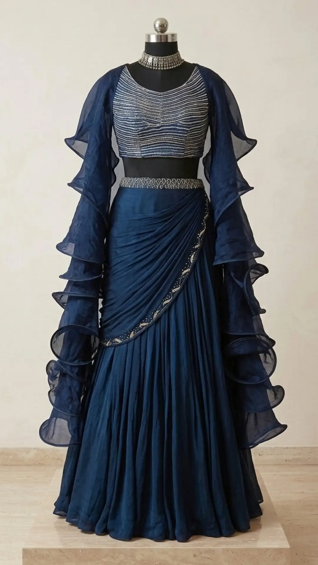 Opulent Midnight Navy blue Lehenga with Enchanting Ruffles