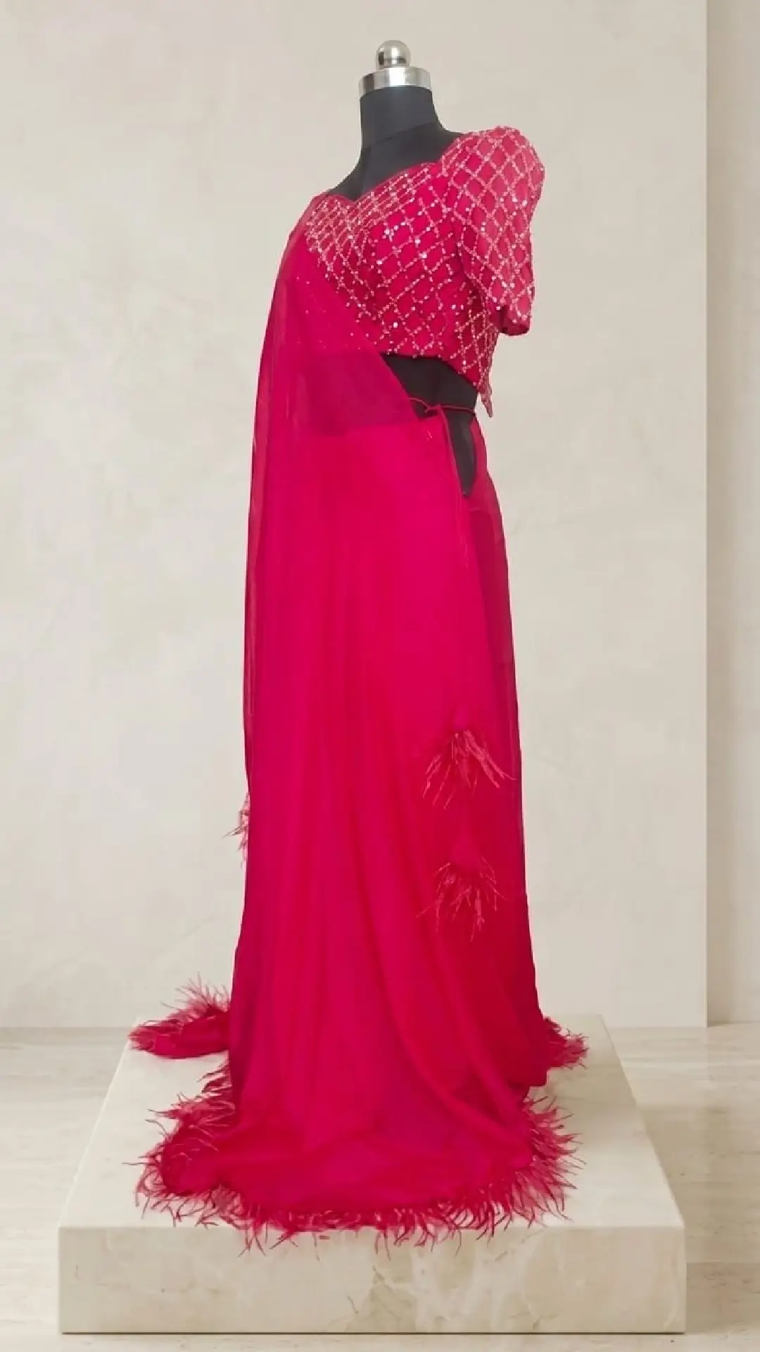 Vibrant Fuchsia 3-Piece Ensemble with Sculpted Cape